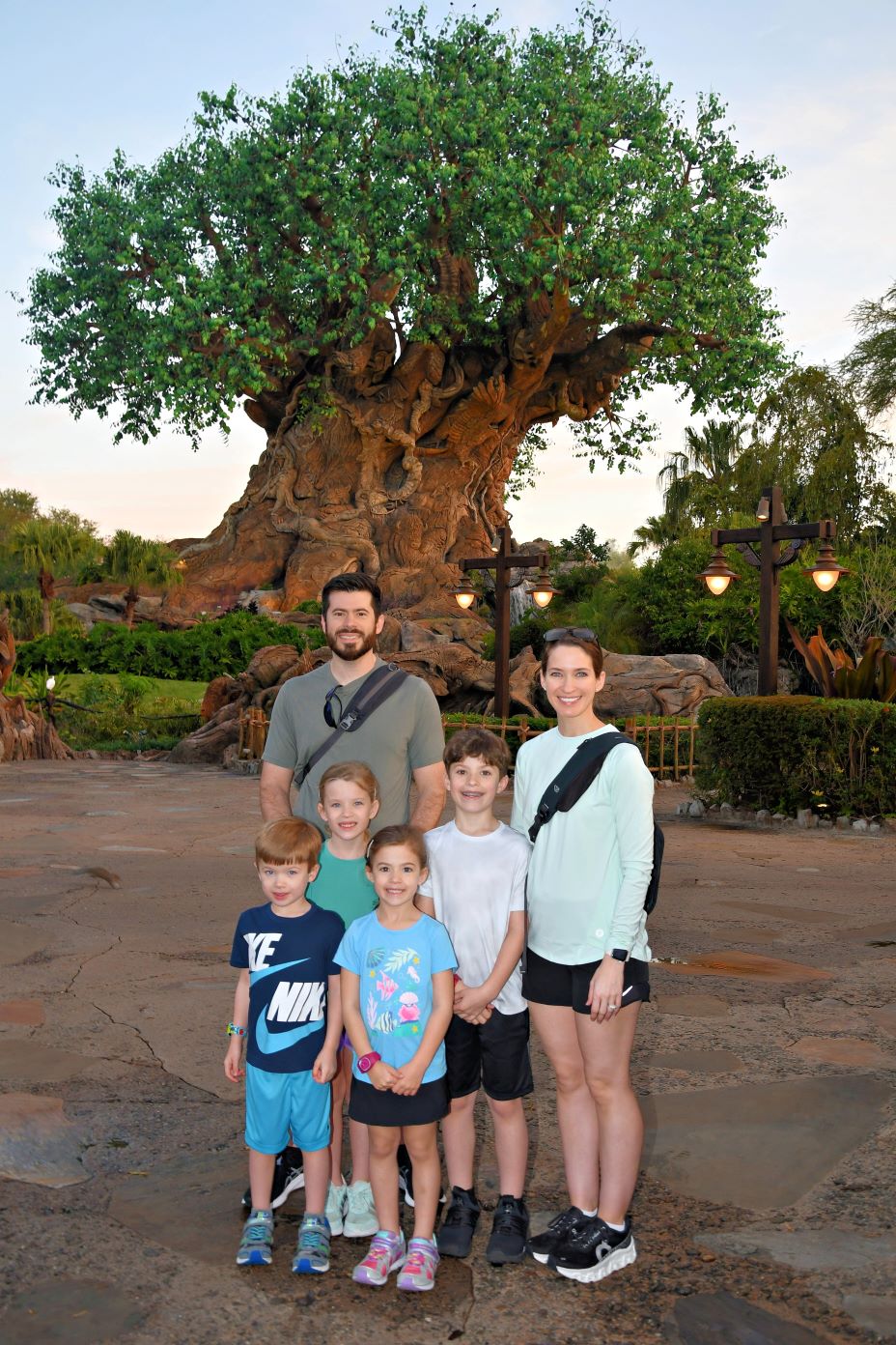 Dr. Ashton Davis with her husband, Blak,e and children Aiden, Madelyn, Nathan, and Anna Leigh enjoying a day at Animal Kingdom in Disney World.